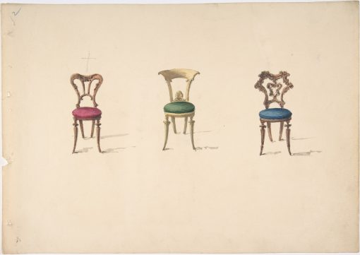 репродукция Репродукция "Дизайн трех стульев с красным, зеленым и голубым сидением"