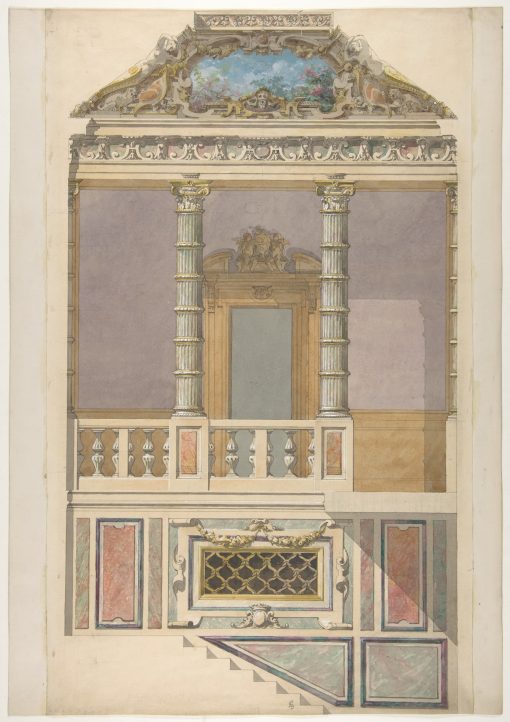 репродукция Репродукция "Эскиз итальянского интерьера со ступенями, верхней лоджией, украшенной композитными колоннами"