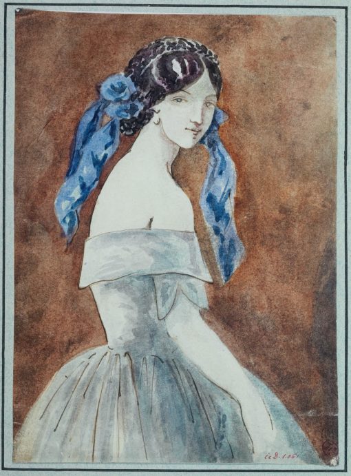 Репродукция "Женщина в платье с глубоким вырезом и прической, украшенной вуалью"