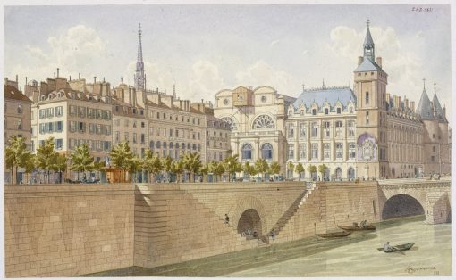 Набережная Сите и башня с часами в 1855 году